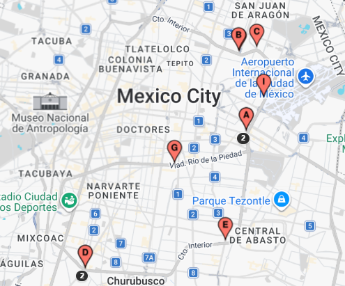 Mexico City F1 media placement locations map — Autódromo Hermanos Rodríguez & Mexico City Airport