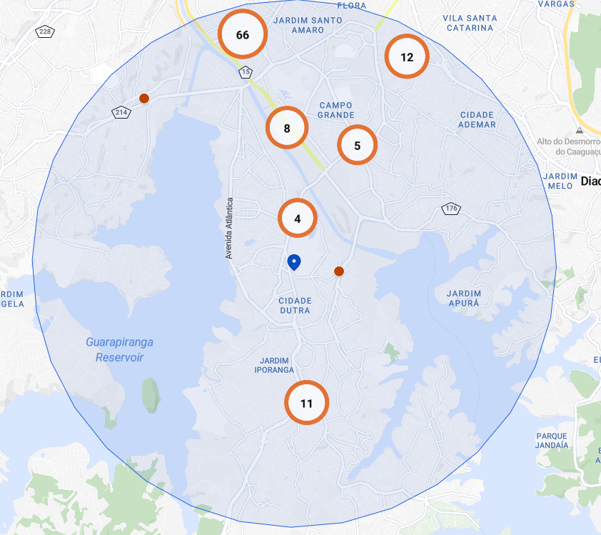 São Paulo F1 media placement locations map — Interlagos catchment area